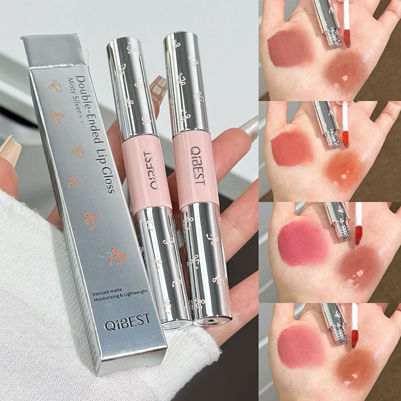 Lip Tint Korean - QIBEST Dubbelkop Matte Fluweelzachte Vloeibare Lipstick