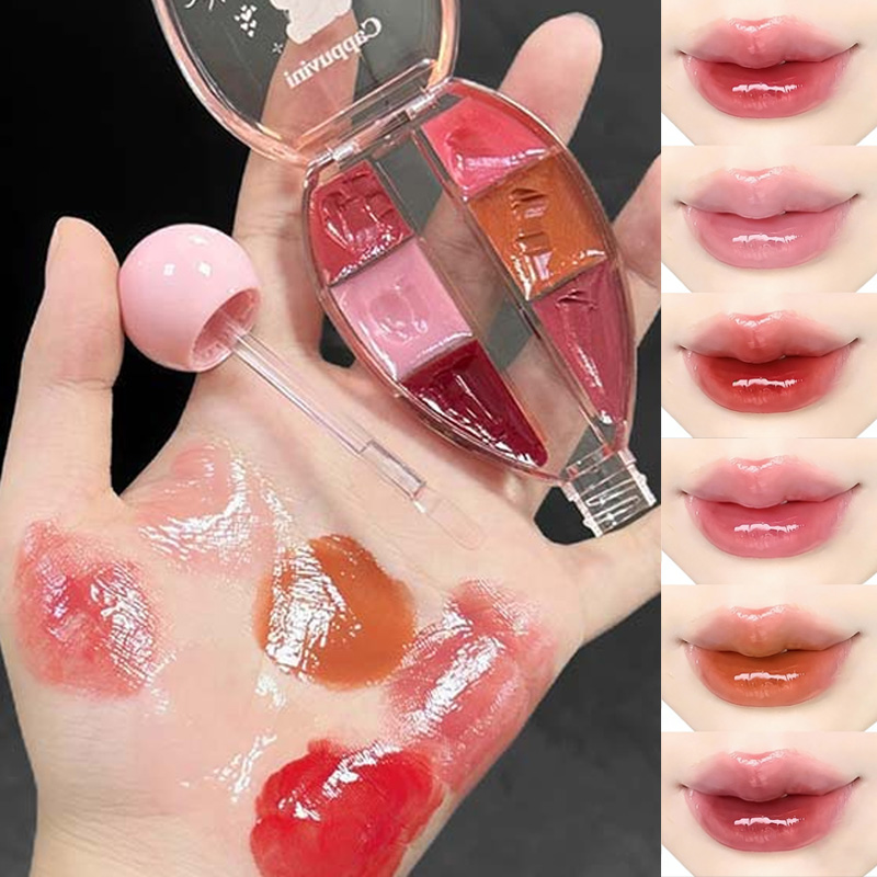 6 Kleur Spiegel Lipgloss Palet - Lip Tint Korean recensie en prijs