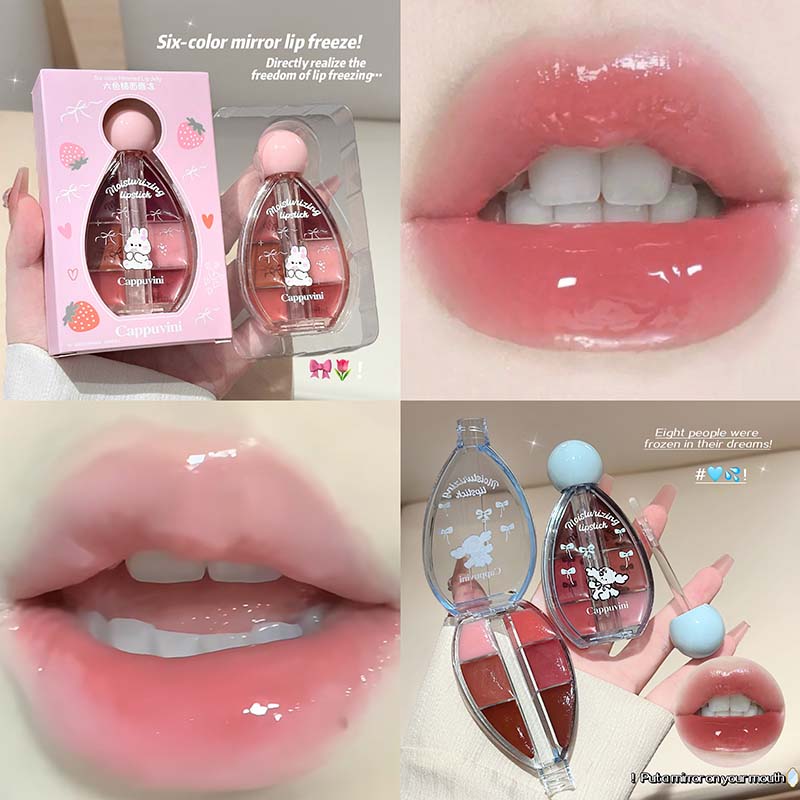 6 Kleur Spiegel Lipgloss Palet - Lip Tint Korean recensie en prijs